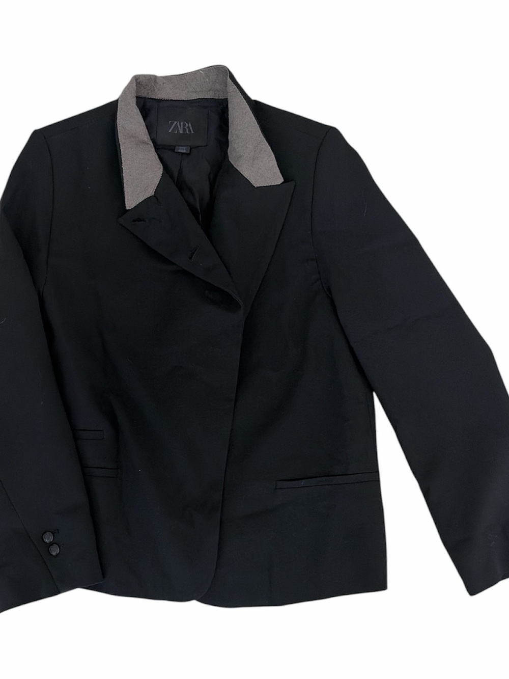 Zara Black Blazer with Gray Contrast Collar